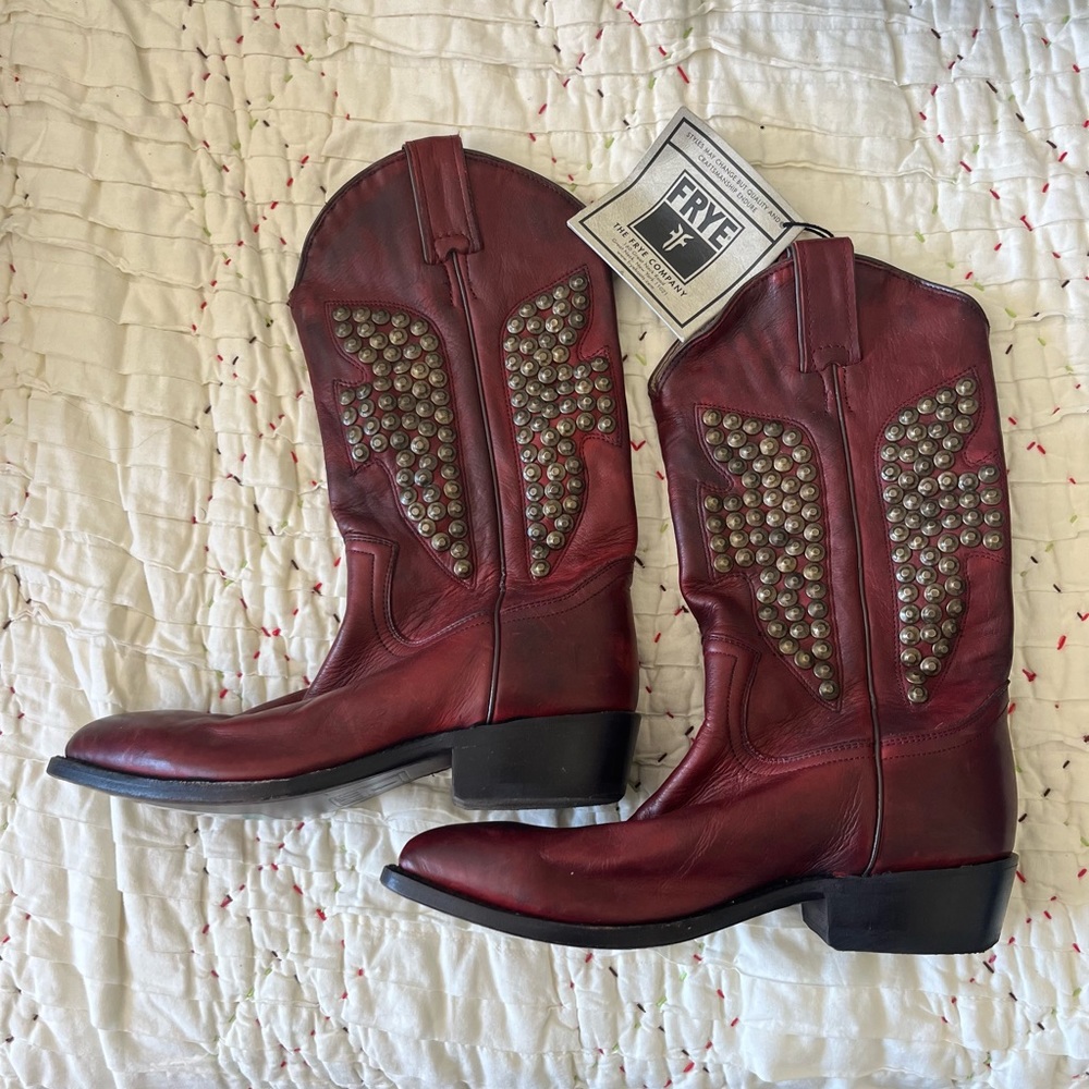 Frye Boots! NWT no box Studded, deep red leather 1/2 boots. Size 6. Beautiful